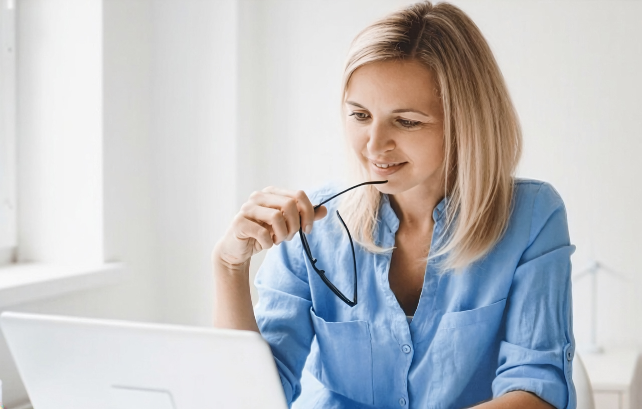 Woman watching at her laptop